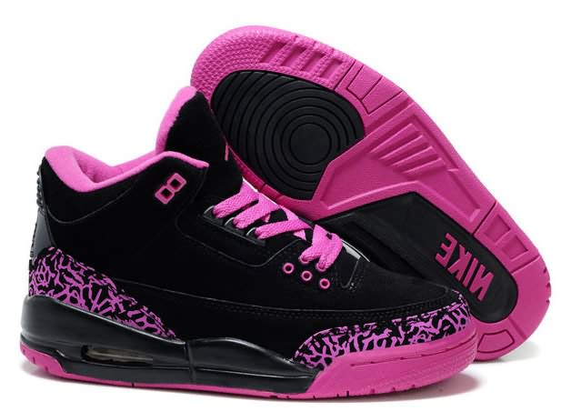 New Arrival Womens Air Jordans 3 (III) Fluff Black Pink Hight Quality